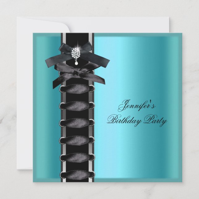 Invitation Fête d'anniversaire Turquoise Blue Black Diamond C (Devant)