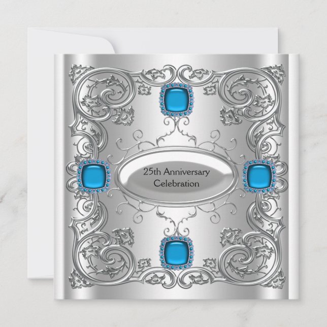 Invitation Fête d'anniversaire turquoise Blue Silver (Devant)