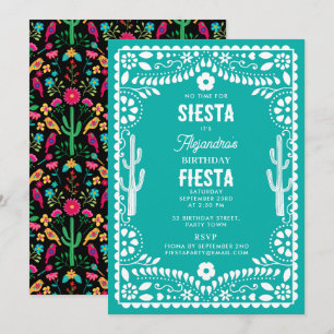 Invitation Fête d'anniversaire turquoise florale traditionnel