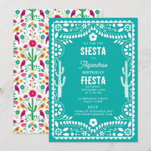 Invitation Fête d'anniversaire turquoise florale traditionnel