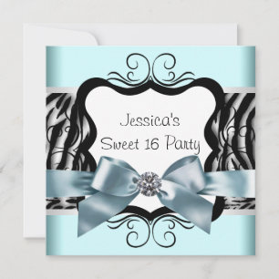 Invitation Fête d'anniversaire turquoise zèbre Sweet Sixteen