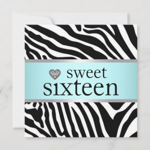Invitation Fête d'anniversaire turquoise zèbre Sweet Sixteen
