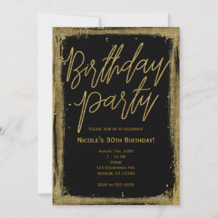 Invitation Fête d'anniversaire unique glamour grunge or