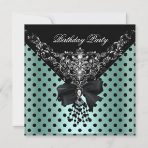 Invitation Fête d'anniversaire Vert menthe Tache noire Points