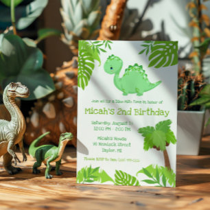 Invitation Fête d'anniversaire verte et bleue Dino-Mite Time 