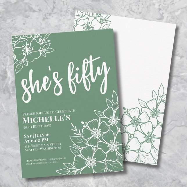 Invitation Fête d'anniversaire verte pour les 50 ans (Elegant Fifty Green 50th Birthday Party Invitation)