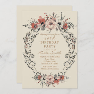 Invitation Fête d'anniversaire vintage beige botanique
