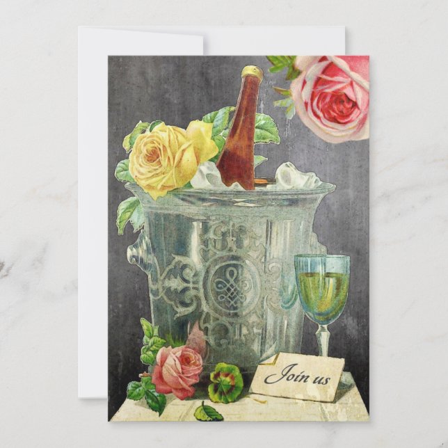 Invitation Fête d'anniversaire vintage Champagne Roses (Devant)