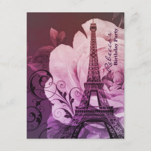 Invitation fête d'anniversaire vintage florale de Tour Eiffel