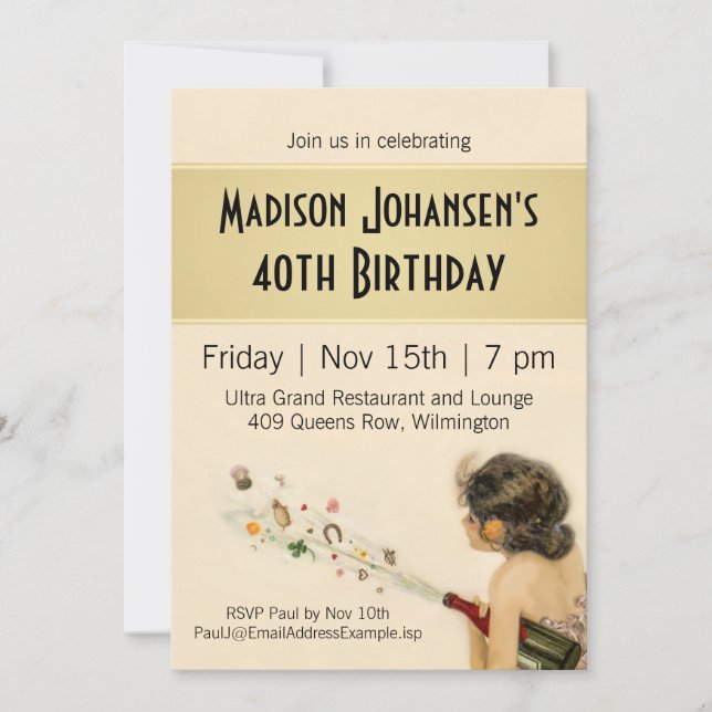 Invitation Fête d'anniversaire vintage Nouveau (Devant)