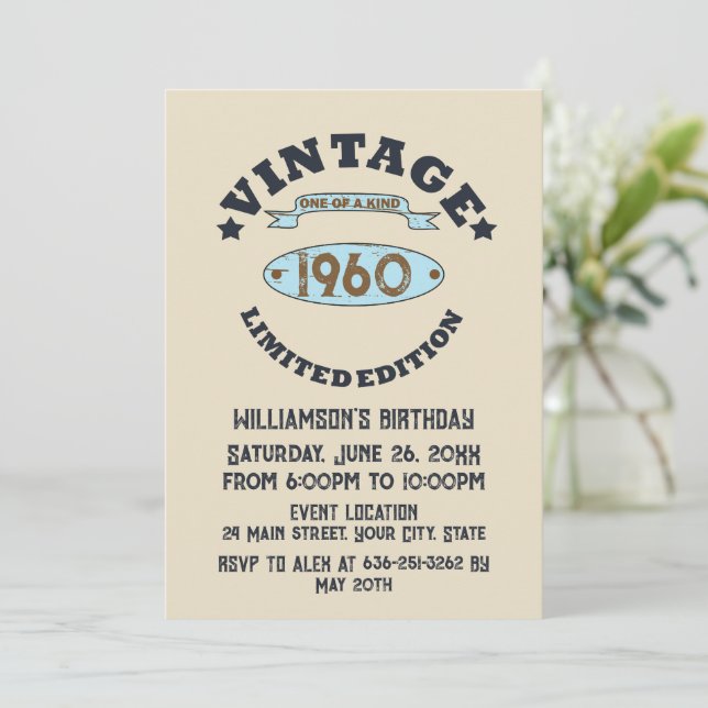 Invitation Fête d'anniversaire vintage personnalisée (Debout devant)