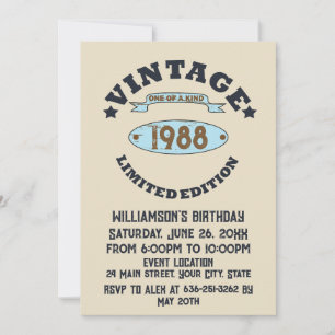 Invitation Fête d'anniversaire vintage personnalisée