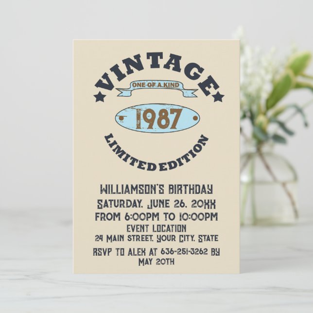 Invitation Fête d'anniversaire vintage personnalisée (Debout devant)