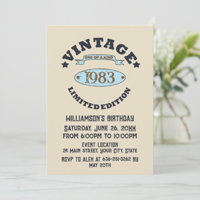 Invitation Fête d'anniversaire vintage personnalisée (Debout devant)