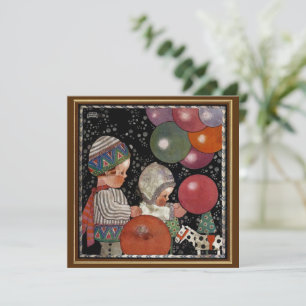 Invitation Fête d'anniversaire vintage pour enfants, ballons 