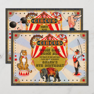 Invitation Fête d'anniversaire vintage Retro Circus