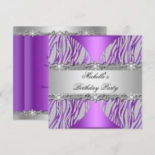Invitation Fête d'anniversaire Violet Argent Gris Perle Diama