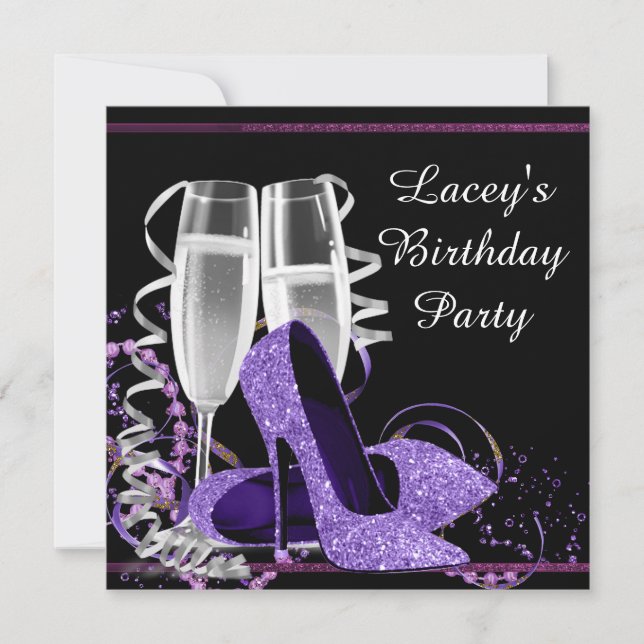 Invitation Fête d'anniversaire violet des femmes de Champagne (Devant)