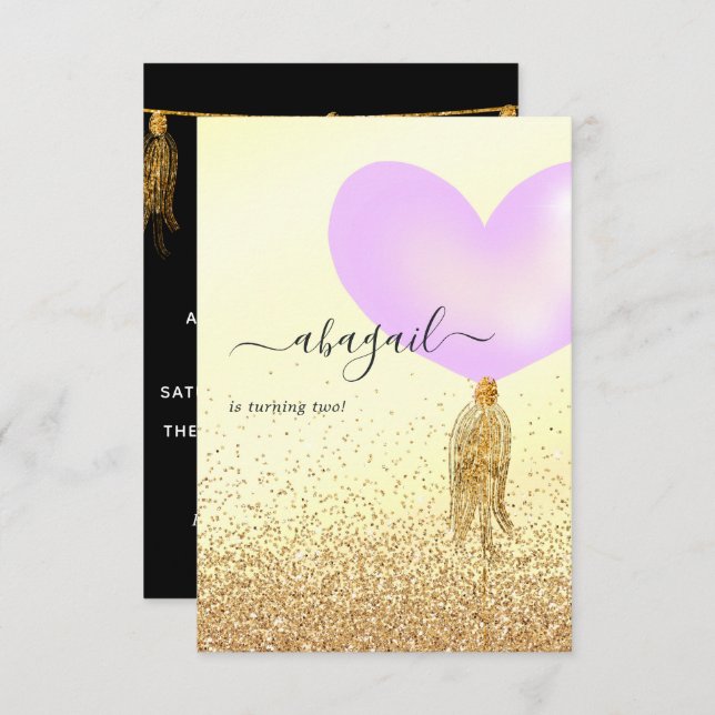 Invitation Fête d'anniversaire violet et or et rose (Devant / Derrière)