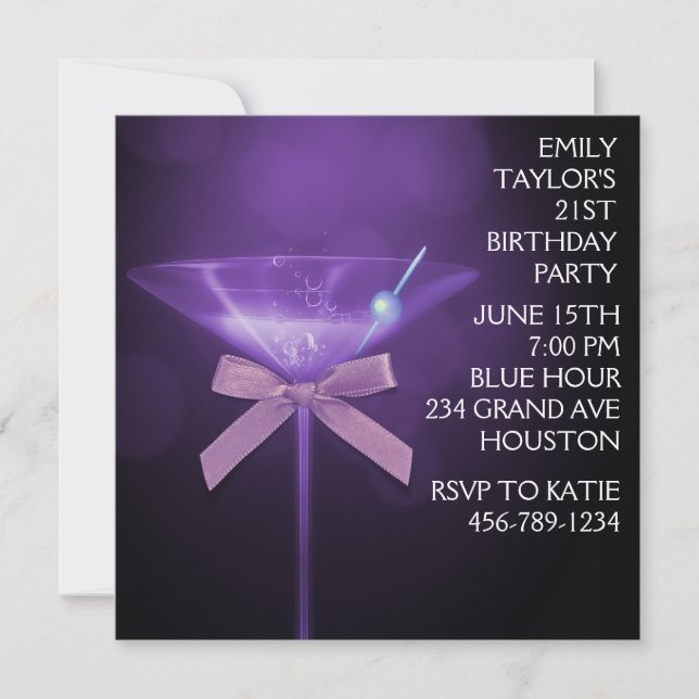 Invitation Fête d'anniversaire violet Martini femmes violet (Devant)