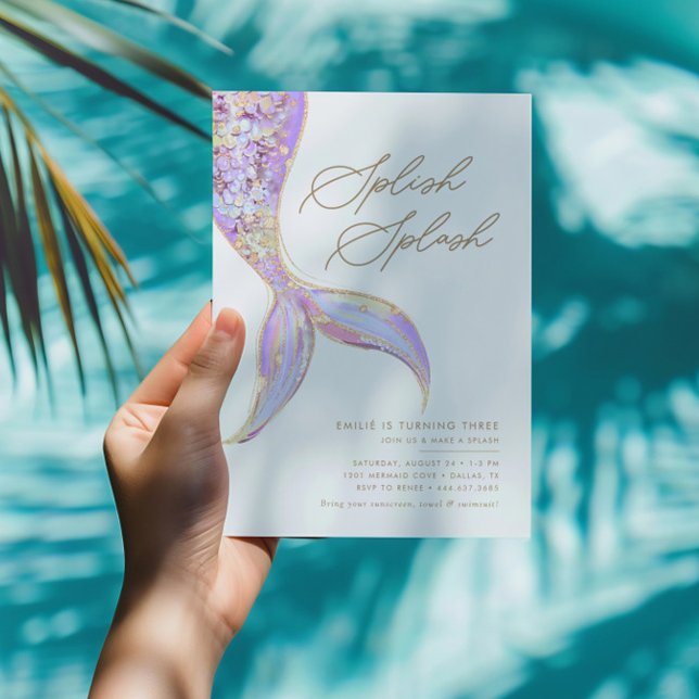 Invitation Fête d'anniversaire violette des filles de la mer (Créateur téléchargé)