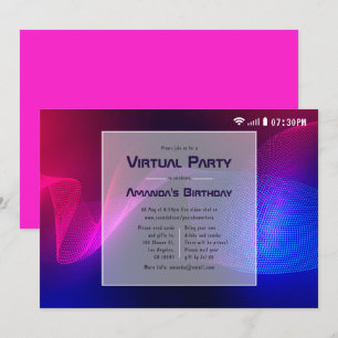 Invitation Fête d'anniversaire virtuelle avec éclairage rose