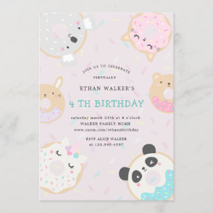 Invitation fête d'anniversaire virtuelle beignes animaux
