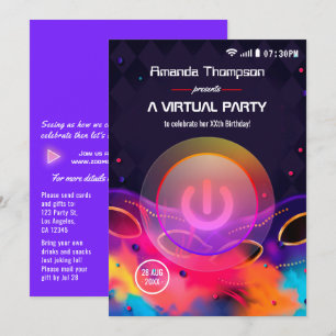 Invitation Fête d'anniversaire virtuelle Glow