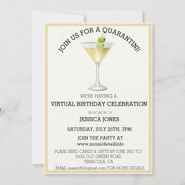 Invitation Fête d'anniversaire virtuelle Rejoignez-nous pour  (Devant)