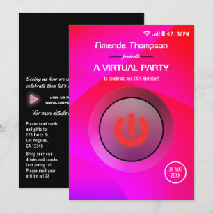 Invitation Fête d'anniversaire virtuelle rose et violet