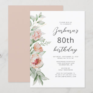 Invitation Fête d'anniversaire Watercolor Floral Peach Blush 