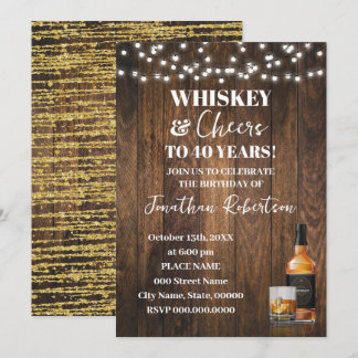 Invitation Fête d'anniversaire Western Adulte Whiskey & Cheer
