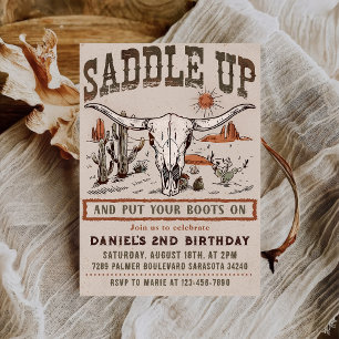 Invitation Fête d'anniversaire western cow-boy Vintage Saddle