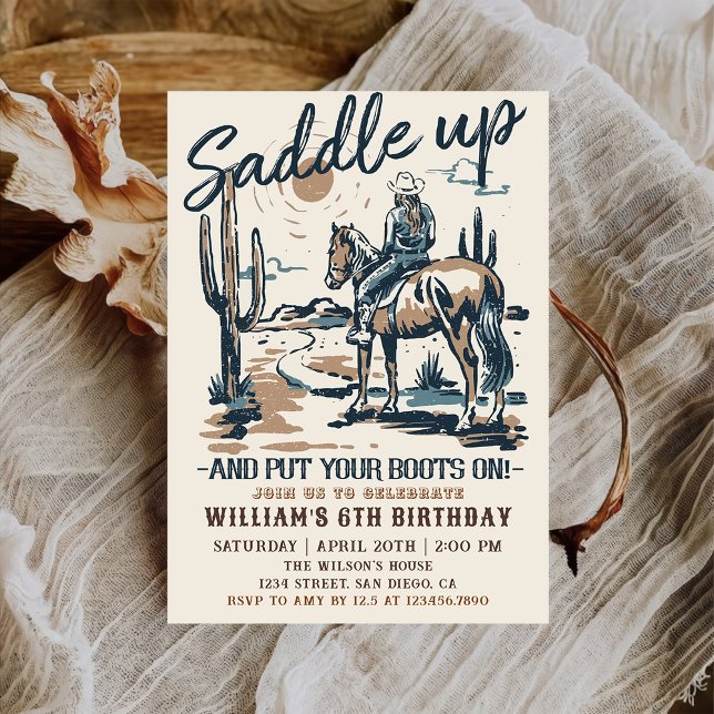 Invitation Fête d'anniversaire Western Cowboy Saddle Up (Créateur téléchargé)