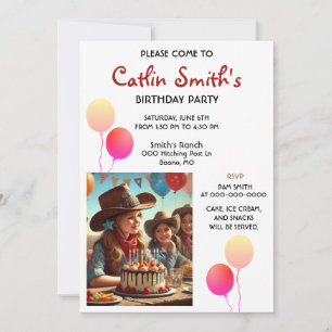 Invitation Fête d'anniversaire Western Cowgirl 