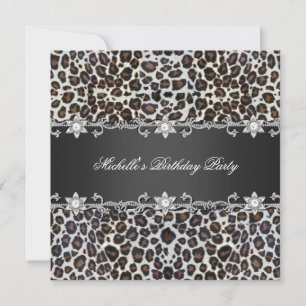 Invitation Fête d'anniversaire Wild Cheetah Silver Diamond