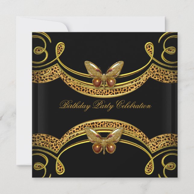 Invitation Fête d'anniversaire Wild Leopard Black Gold (Devant)