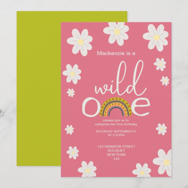 Invitation Fête d'anniversaire Wild One Rainbow Personnalisée (Devant / Derrière)