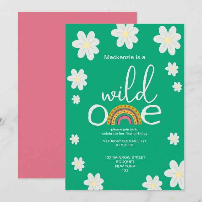 Invitation Fête d'anniversaire Wild One Rainbow Personnalisée (Devant / Derrière)