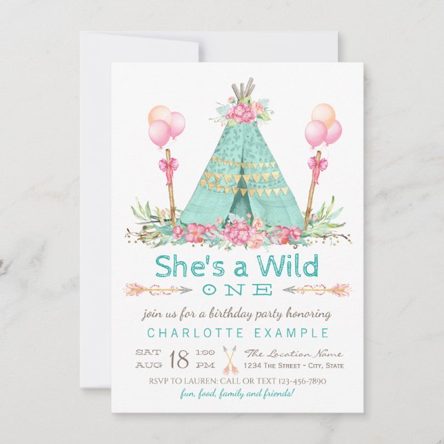 Invitation Fête d'anniversaire Wild One Teepee Premier annive (Devant)