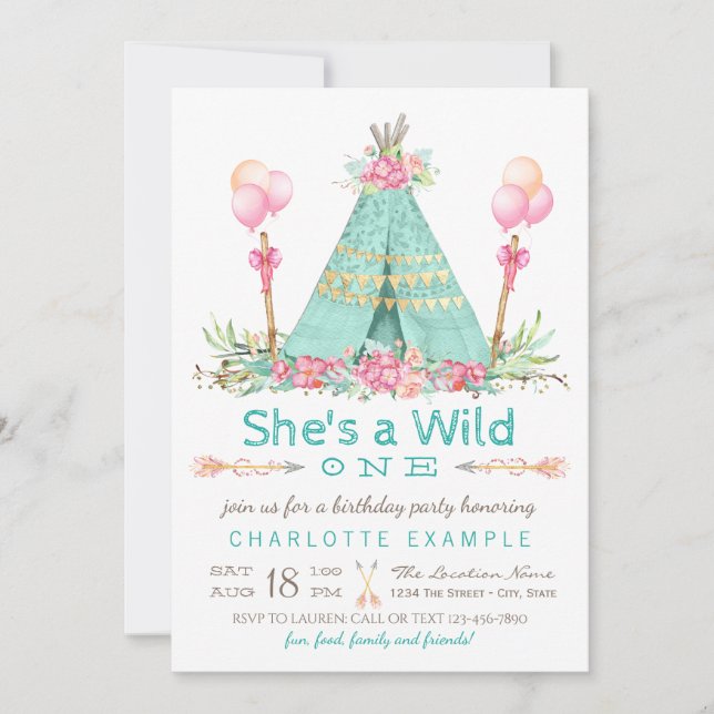 Invitation Fête d'anniversaire Wild One Teepee Premier annive (Devant)