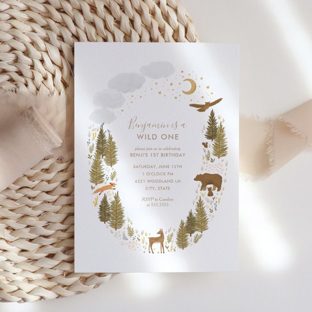 Invitation Fête d'anniversaire Wild One Woodland (Créateur téléchargé)