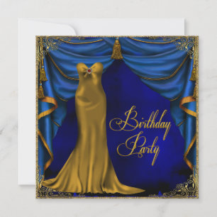 Invitation Fête d'anniversaire Womans Royal Blue Gold