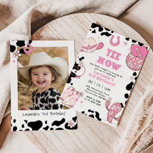Invitation Fête d'anniversaire Yee Haw Rodeo Cowgirl 3 ans