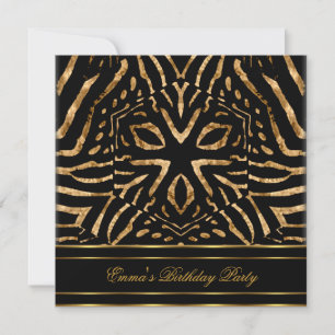 Invitation Fête d'anniversaire Zebra Black Gold Afrique sauva