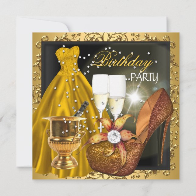 Invitation Fête d'anniversaire Zebra Gold robe Gown (Devant)