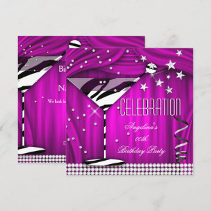 Invitation Fête d'anniversaire Zebra Purple Pink