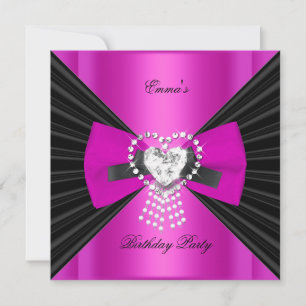 Invitation Fête d'anniversaire Zèbre Élégant Noir Rose Chaud 