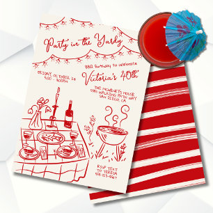 Invitation Fête dans le jardin dessinée à la main Fête BBQ