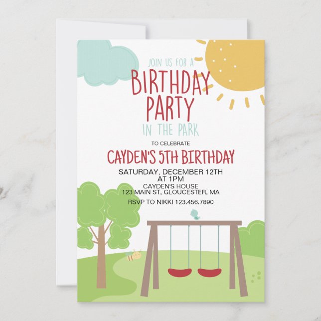 Invitation Fête dans le parc aire de jeux Anniversaire (Devant)